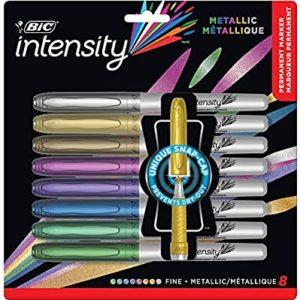 BIC 972867 Intensity Permanent Fine Point Markers- Pack of 4- Office, Low  Odour, Non Toxic, Snap Lock Cap, Non Slip Grip- Assorted Colours